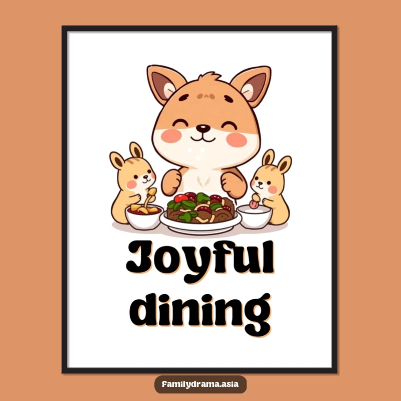 Funny Digital Art: Happy Animal Meal Sharing Print