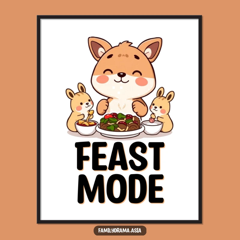 Funny Poster: Happy Animal Meal Sharing Wall Art