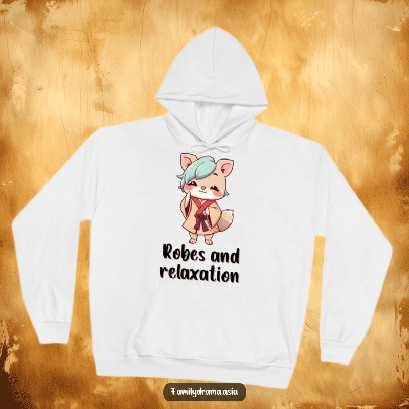 Funny hoodie illustrating a cheerful animal character in flowing robes respectfully nodding, perfect for cozy, polite moments.