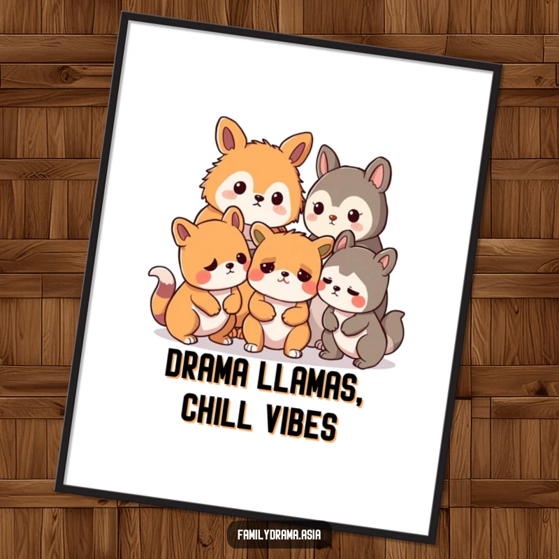 Funny Free Printable Wall Art showing stylized animals concerned about a trivial disagreement, adding humor to home decor.