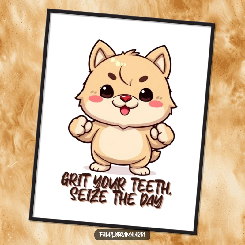 Funny Free Printable Wall Art featuring a determined fuzzy animal with clenched fists, radiating raw power and humor.