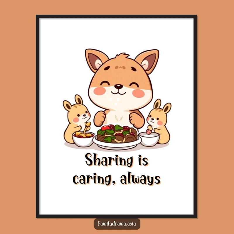 Funny Free Printable Wall Art: Happy Animal Sharing Meal Downloadable Home Decor