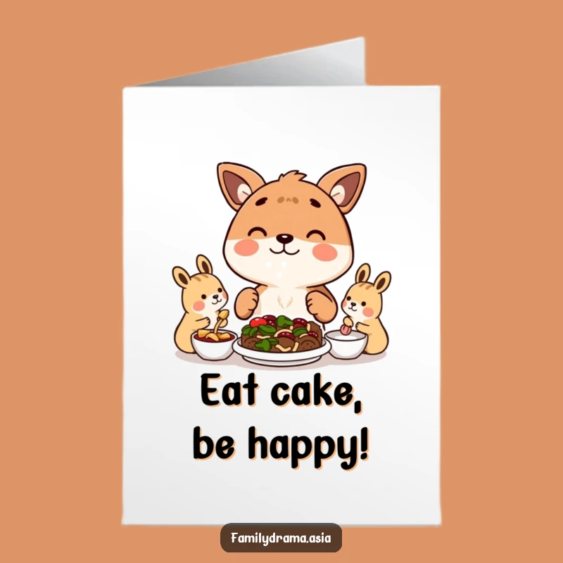 Free Printable Birthday Card: Happy Animal Sharing Meal Funny Downloadable Gift