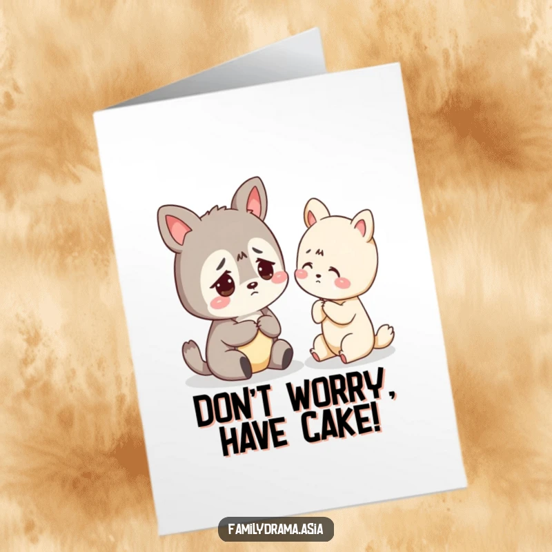 Funny Free Printable Birthday Card: a worried animal receives gentle advice, a relatable and humorous DIY gift.