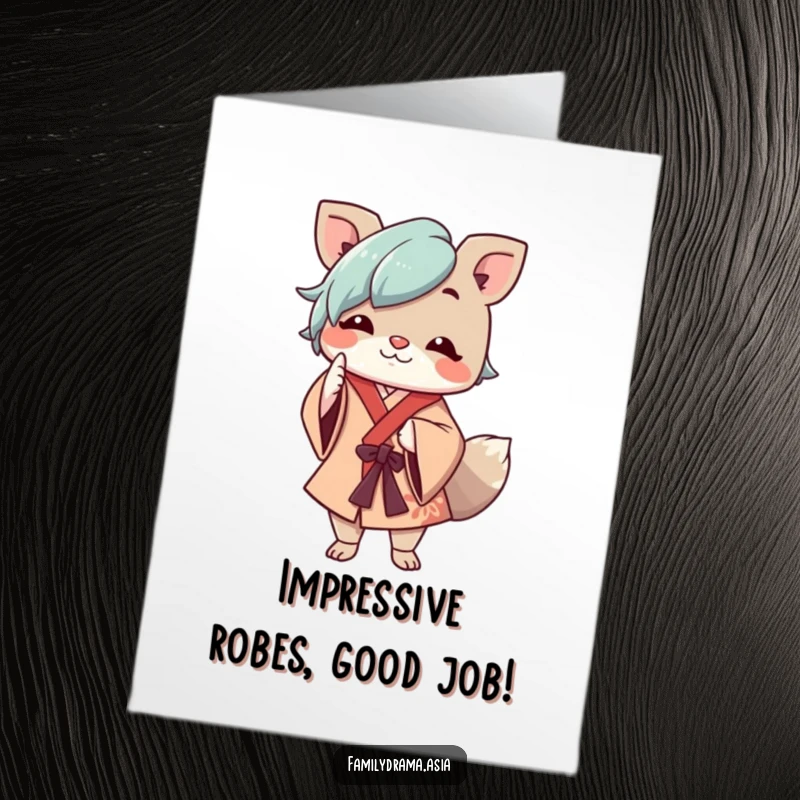 Funny Free Printable Congratulations Card: A cheerful animal character in flowing robes nods respectfully, offering congratulations.