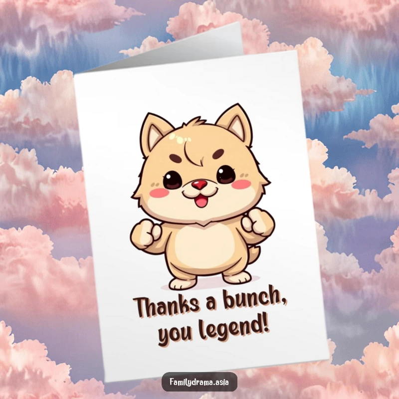 Funny Free Printable Thank You Card with a fuzzy animal giving a determined fist bump of appreciation.