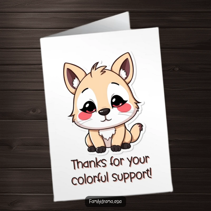 Funny Free Printable Thank You Card: Stylized animal with colorful face patterns bowing slightly, a unique thank you.