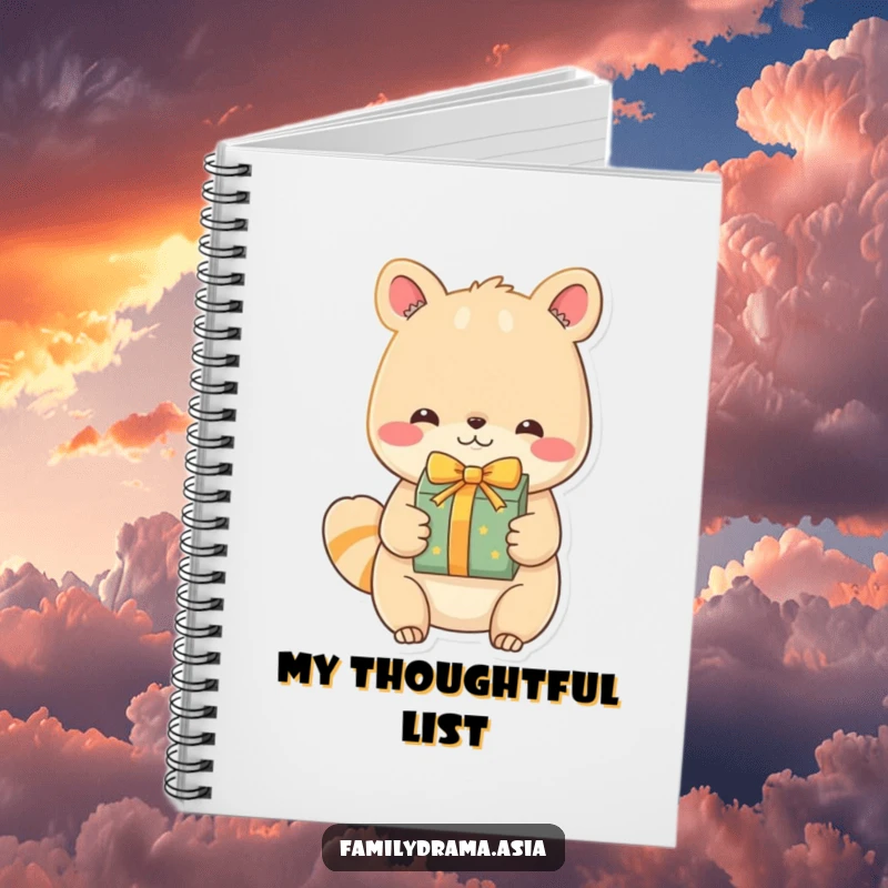 Funny Animal Notebook, a journal with a humorous cover art of an endearing character with a happy expression exchanging a beautifully wrapped gift.